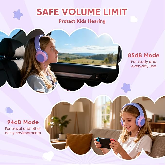 USB C Headphones Wired, Kids Headphones for School, Over Ear USB C Wired Headphone with Microphone, 85/94dB Volume Limit, USB Type C Headphone for Boys/Girls/School/Travel, Purple Gradient