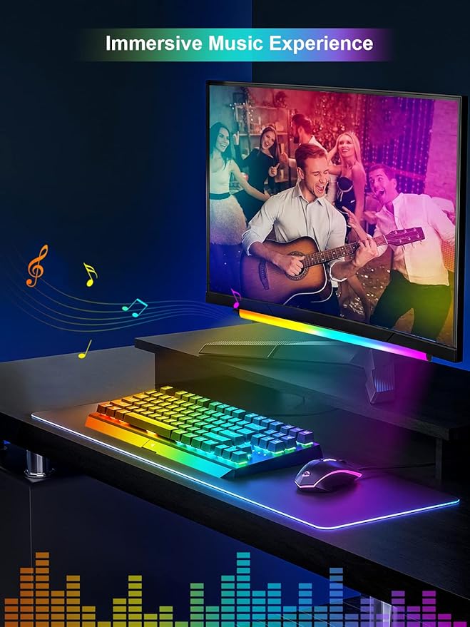 Under Monitor Light Bar, App and Remote Control Gaming Ambient Lights,Music Sync Color Changing, 16 Million Colors, Timing, USB Powered RGB Light Bar for Monitor/TV/PC Back (2pcs)