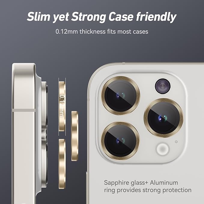 Jeluse Camera Lens Protector for iPhone 17 Pro Max/17 Pro/16 Pro Max/16 Pro/15 Pro Max/15 Pro/14 Pro Max/14 Pro, 9H Tempered Glass Screen Protector Cover Alignment Kit Metal Individual Ring