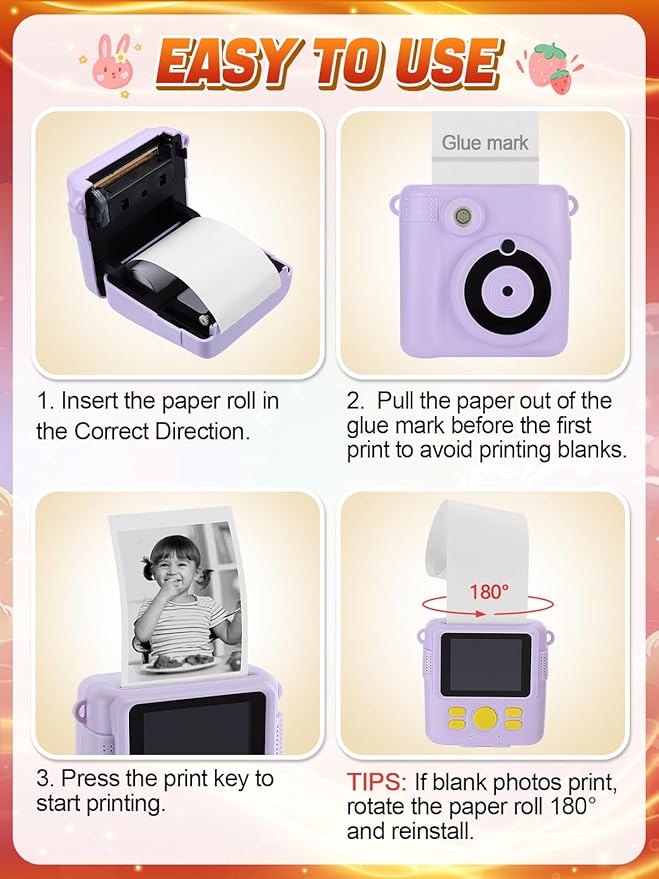 9 Pack Kids Camera Paper Roll Refill - HD Instant Print Thermal Photo Printer Paper for Most Cameras, Birthday Holiday Gifts for Children
