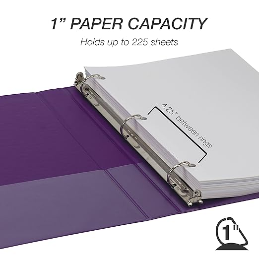 Samsill Durable 1 inch 3 Ring Binder, Made in USA, D Ring Binder, FSC 100% Recycled Chipboard, Purple