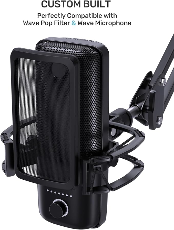 Wave Shouck Mount [Custom Built for Elgato Wave:3/1], Anti-Vibration Suspension Elastic Shock Mount Holder Clip Mic Mount Stand with 3/8" or 1/4" Screw Adapter Compatible with Wave:3/1 Microphone