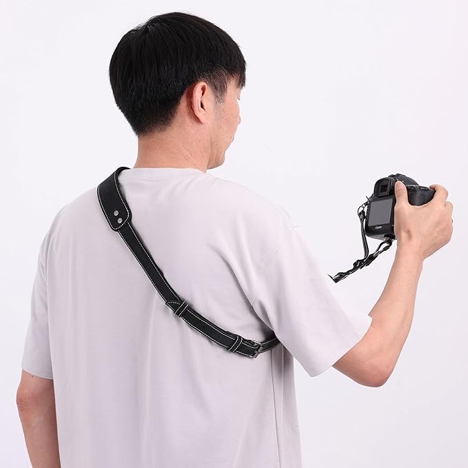 Padwa Lifestyle Black Frosted Single Camera Harness Strap for One Camera - Professional Single Full Grain Leather Camera Harness,Quick Release Gear DSLR Camera Straps for Photographers