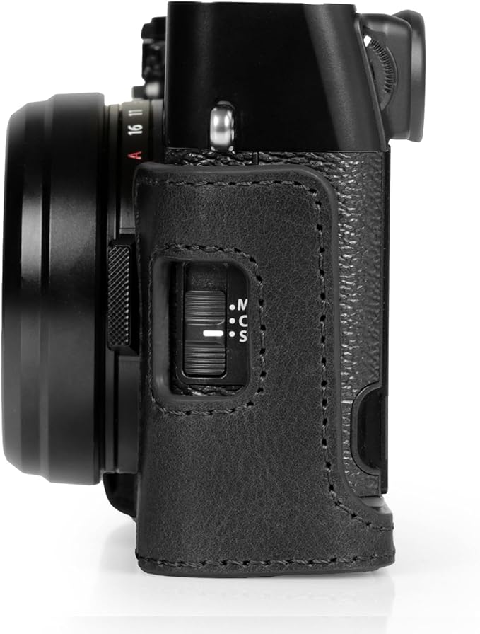 MegaGear Ever Ready Genuine Leather Half Camera Case Compatible with Fujifilm X100VI - Black