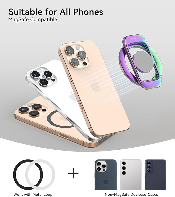 Magnetic Phone Ring Holder for MagSafe Phone Grip & Kickstand, Strong Dual-Sided Magnets Compatible with MagSafe Car Mount Gym for iPhone 17/16 Pro Max 15/14/13/12 and Android Phone Cases (Colorful)