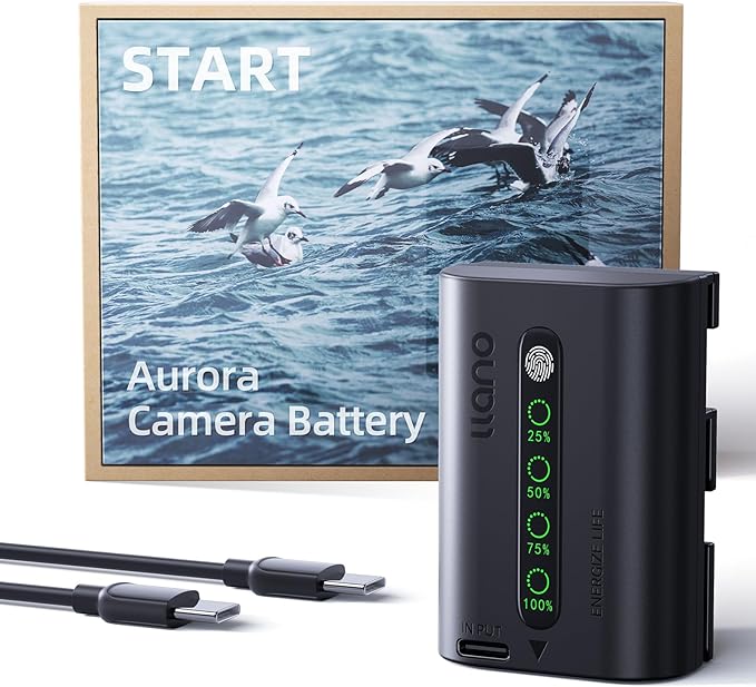 llano 2600mAh Aurora LP-E6P Battery - Fully Decoded for Canon EOS R5/R6/R7 Mark II, 5D/6D/7D Mark II/III/IV, 60D/70D/80D/90D,Finger-Tap LED Display,USB-C Fast Rechargeable Replacement(1 Pack)