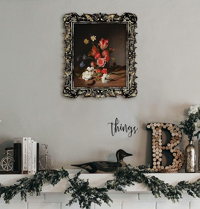 Black 11x14 Picture Frame Ornate Gothic Vintage Antique for Wall Display, Baroque Frame Fits 8x10 Photos with Mat