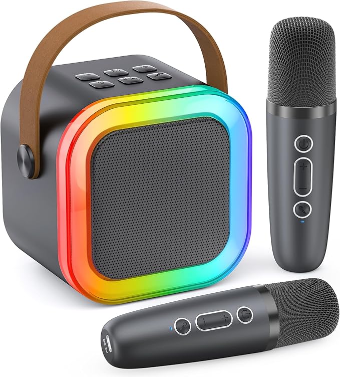 Mini Karaoke Machine for Kids Adults, Portable Bluetooth Speaker with 2 Wireless Karaoke Microphones, 2026 TOP Birthday for Girls Boys 3,4,5,6,7,8+Year Old Toddler Toys Karaoke Player(Grey)