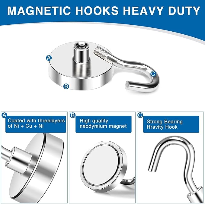 LOVIMAG Neodymium Strong Magnetic Hooks,30Lbs Rare Earth Magnets Heavy Duty with Hook for Refrigerator,Ceiling Magnets for Hanging,Cruise,Curtain and Kitchen etc- 45 Pack