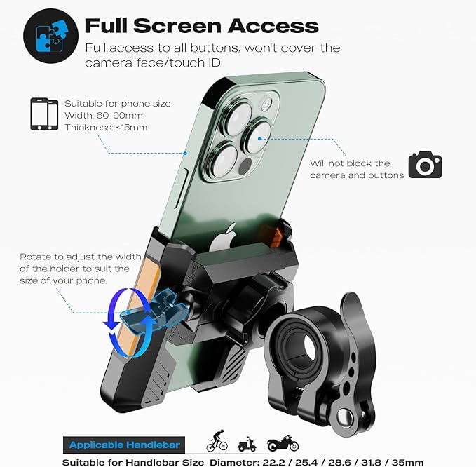 New Upgraded Bike Phone Mount Holder Two Connectors Quickly Lock and Release,360°Rotatable Bicycle Motorcycle Scooter Accessories Handlebar Phone Clip for 4.0"-7.0" Smartphone (Orange)