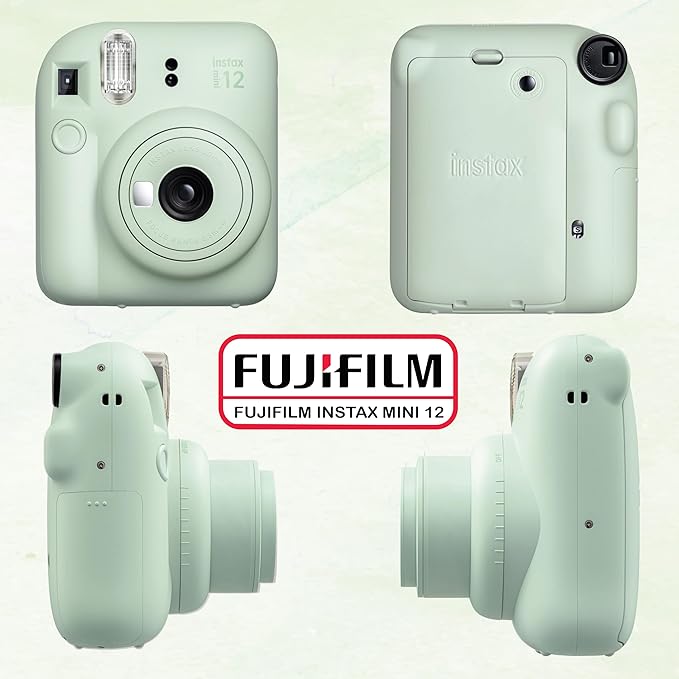 Fujifilm Instax Mini 12 Instant Camera Bundle with Fujifilm Instax Mini Instant Film Value Pack (60 Sheets) with Accessories Including Protective Case, Strap, Photo Album (Mint Green)