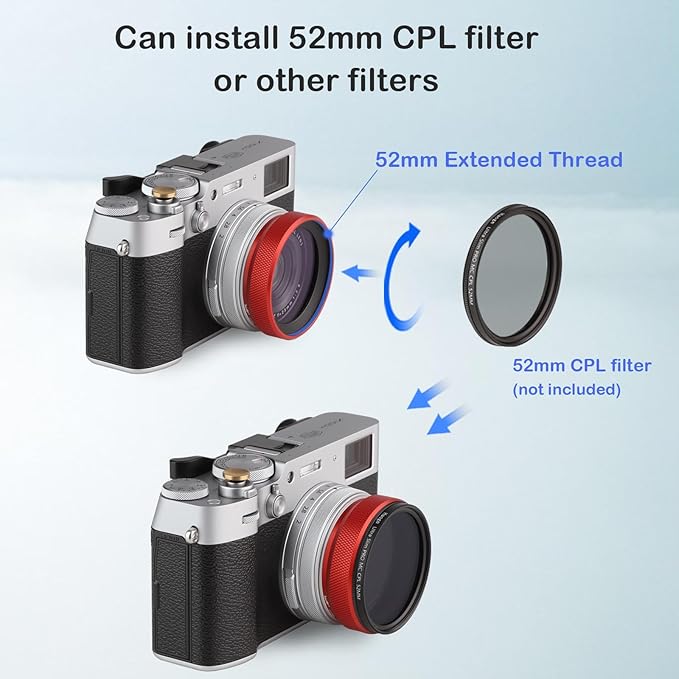 Haoge LUV-X54R Metal Lens Hood with MC UV Protection Multicoated Ultraviolet Lens Filter for Fujifilm X100VI Fuji X100V Camera Red