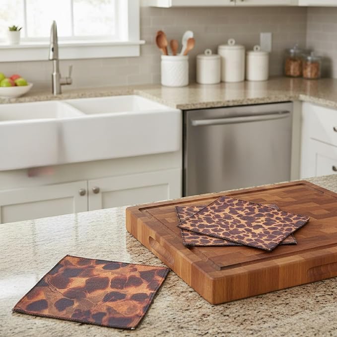 8-Pack Ultra-Fine Microfiber Kitchen Towels, 7-Inch Square with 8 Clips & Multiple Patterns – Soft, Absorbent, Reusable Cleaning Cloths (Tortoise Shell Pattern)