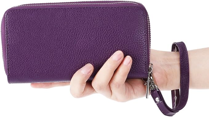 Cellphone Wallet for Women Dual Zipper Long Purse with Removable Wristlet