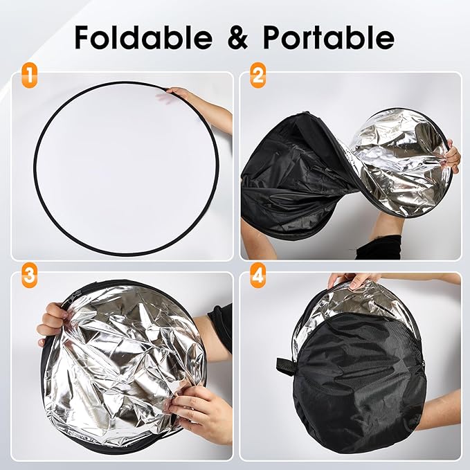 Kalofaye 5-in-1 Light Reflector 32 Inch/80 cm Photography Diffuser Collapsible Portable with Bag，Gold Silver White Black Translucent for Studio and Outdoor Lighting (32'' (80cm))