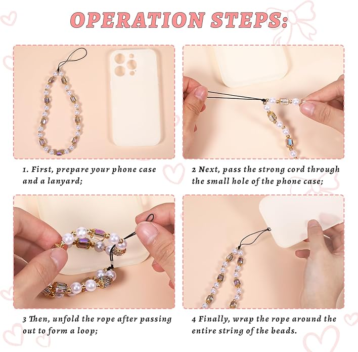 Pink Beaded Phone Wrist Straps, Y2K Phone Case Charms Camera Charm Strap, Lanyard Keychain Wristlet Aesthetic Cellphone Charm