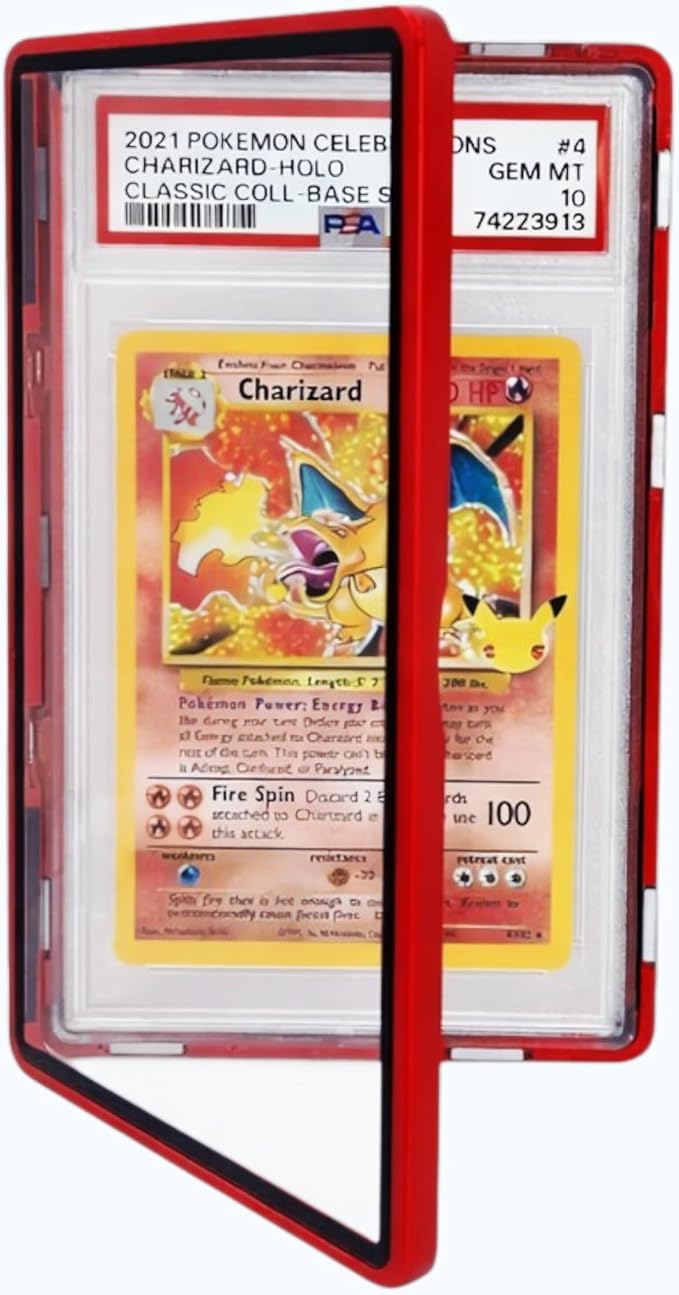 Metal PSA Slab Bumper Case UV Resistant- Safeguard Magnetic Aluminum Metal Case For Graded Cards (Red)