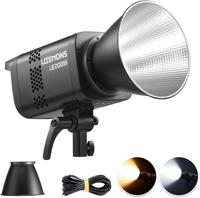 Godox LE200Bi 220W Bicolor LED Video Light, Pro LED Continuous Output Light Bowens Mount, 2800K~6500K, CRI 98, 57700lux@1m, Portable LED Studio Light for Photography Video Recording Live Streaming