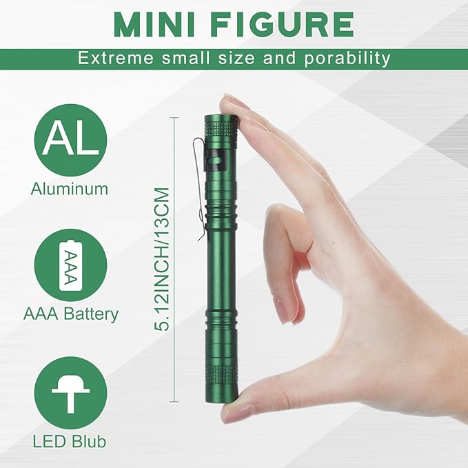 Hortsun 20 Pcs Mini Pen Light Flashlights Christmas Gifts for Men Pocket Flashlights Pen with Clip Small LED Handheld Slim Torches Without Battery(5.12 Inch,Black, Green, Brown, Silver White, Gray)