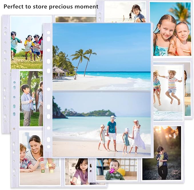 100Pack Photo Sleeves Holds 400 5"x7" Photos, Clear Photo Page Protector for 3 Ring Binder, Double-Sided Photo Album Refill Pages Photo Pockets Photo Sleeves Binder Sheets