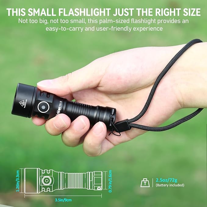 Wurkkos TS15 Mini AA Flashlight 900 Lumen, LED Rechargeable Flashlight with 401m Beam Distance, Compatible with AA Batteries, Compact & Bright Pocket Flashlight for Camping, Hiking, Emergency