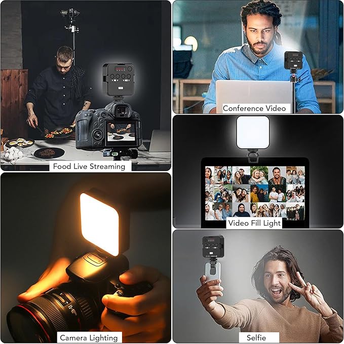 LED Video Light, Portable Camera Lights, 64 LED Beads for Photography Lighting, Rechargeable Camera Light with 3 Cold Shoe Mounts 1/4 Inch Screw Hole for Video Recording