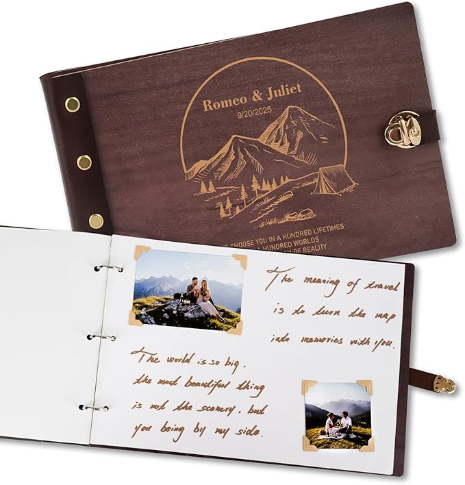 Personalized Travel Photo Album - Travel Scrapbook Custom Wooden Adventure Book Scrapbook for Couples, Vacation Photo Album Perfect Keepsake Gift for Adventures, Vacations, And Honeymoons