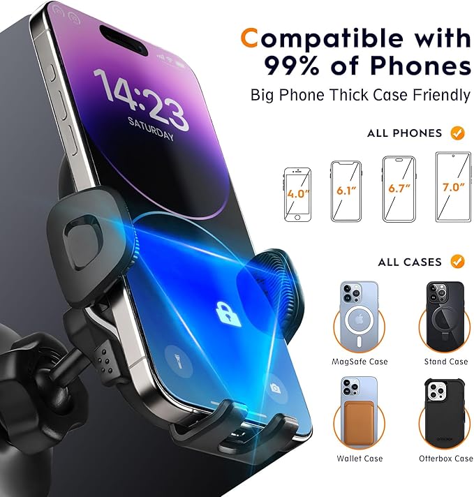 Phone Holder for 2024-2025 Hyundai Sonata/Kona&2022-2025 Ioniq 5/2026 Ioniq 9 Accessories|18N SuperHold Tech|360° Rotate&Anti-Shake|Fits 99% Phones