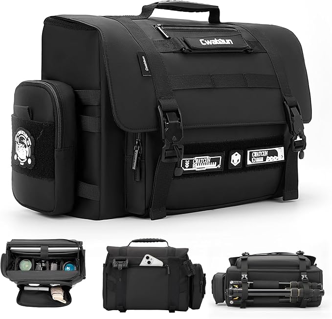 Cwatcun Camera Sling Bag, Waterproof Multifunction Photography Tactica Camera Crossbody Bag with Tripod Holder & Removable Accessory Bags for DSLR/SLR/Mirrorless Cameras - Large
