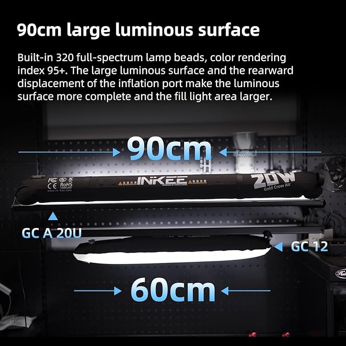 INKEE 20W Handheld LED Tube Light 35.5''/90cm, Bi-Color TPU Inflatable Video Light,2700K-6500K CRI95+, Photography Light Easy to Power with Type-C,for Studio Photography Video Recording, GC20