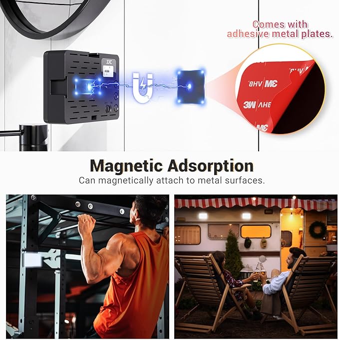 JJC RGB Video Light, 360°Full Color 24 Effects 2600mAh Rechargeable 2500-8500K Magnetic LED Camera Light, 1/4" Screw Mount Cold Shoe Light, Portable Light for Photography Video Streaming