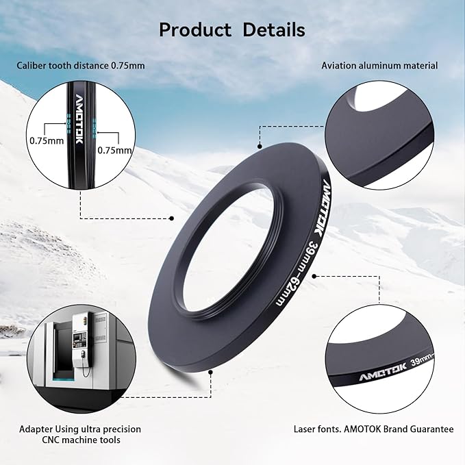 39mm Lens to 62mm Camera Lens Adapter,39mm-62mm Filter Step up Rings,Compatible All 62mm Filter Accessory.Made from CNC Machined