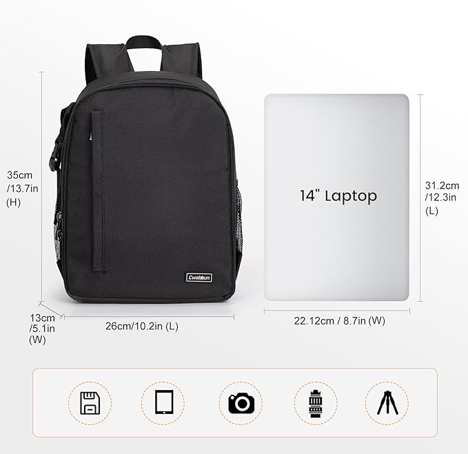 Cwatcun Camera Backpack Bag Professional for SLR DSLR Mirrorless Camera Waterproof Camera Case Compatible with Sony Canon Nikon Camera and Lens Tripod Accessories (Ⅱ Small Black)
