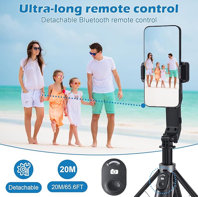 Phone Ptabilizer for Video Recording, 3-in-1 Selfie Stick & Tripod, 360° Auto Rotation, Gimbal stabilizer for iPhone、Superior Stabilization for Vloggers, TikTok, Travel (iPhone/Android/GoPro)