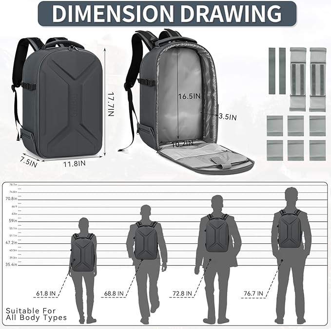 Camera Backpack, Hardshell DSLR Photography Camera Bag with Rain Cover, Waterproof Hard Shell Camera Case with Tripod Holder & 15.6" Laptop Compartment Compatible with Canon/Nikon/Sony/DJI Mavic Drone