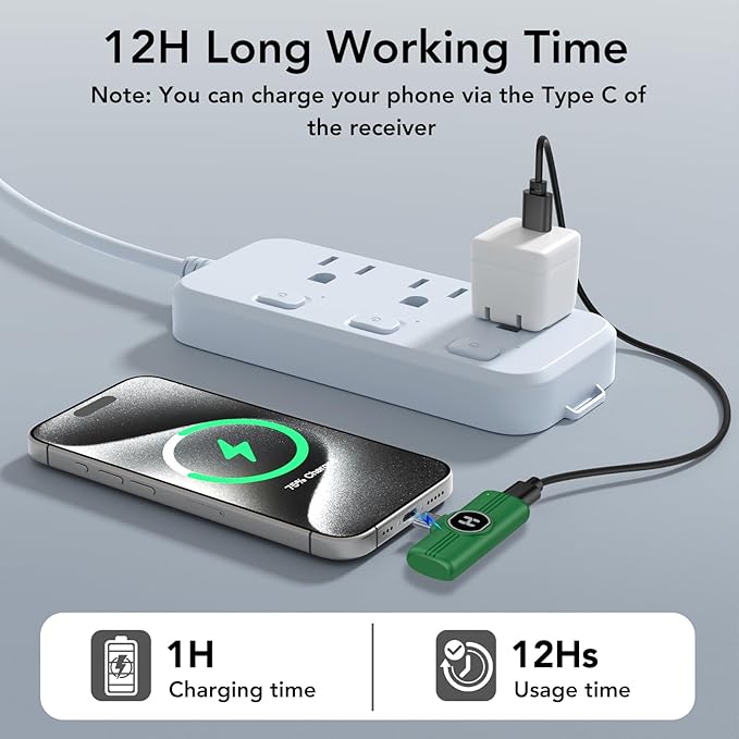 USB C Mini Wireless Lavalier Microphone for iPhone 15 16, iOS and Android Devices - Noise Reduction Lapel Mic for Recording, Clip Omni Lav Mic for Video Recording, Tiktok, Youtube, Vlog (Green)