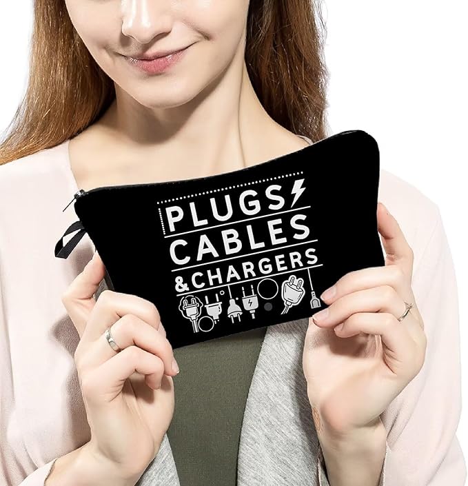 PLUGS CABLES & CHARGERS Makeup Bag Cute Small Organizer Zipper Pouch Cable Storage Cosmetic Bag Birthday Present for Women Friends