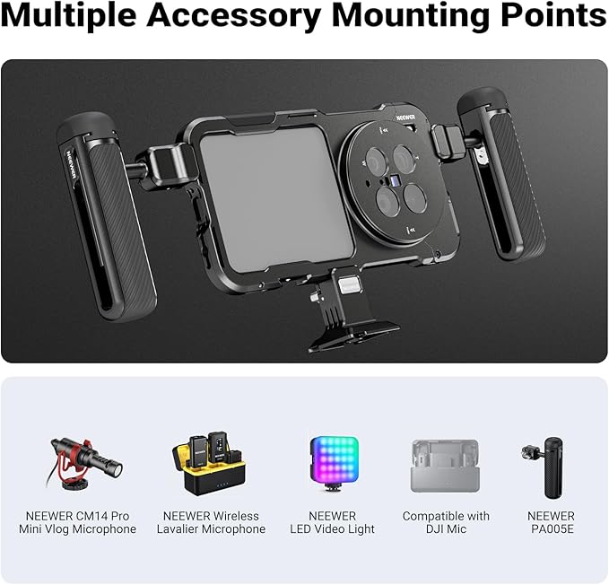 NEEWER X200 Ultra Phone Cage, Quick Release Video Rig Stabilizer for Vlogging Filming Recording with 67mm Filter Ring 17mm Lens Backplate Filter Wrench Compatible with VIVO X200 Ultra, PA146 (Black)