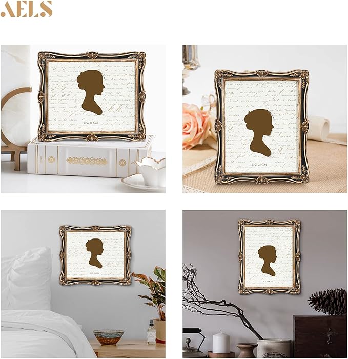 AELS 8x10 Inch Vintage Picture Frame, Elegant Antique Photo Frames with Glass Front, Photo Display, Tabletop Wall Hanging, Gift Ideas, Gold and Black