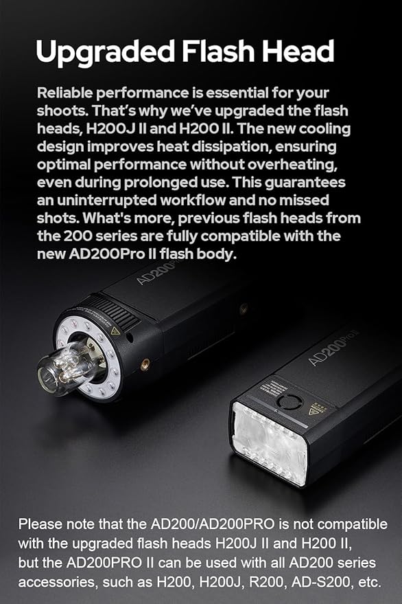 Godox AD200 Pro II TTL HSS Pocket Flash Strobe Kit, 2.4G 200Ws 500 Full Power Flashes, 0.01~1.8s Recycle Time, 2980mAh Battery, Upgrade Bare Bulb & Speedlite Fresnel Flash Head