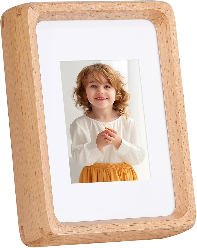 Kattepote Wooden Small Photo Frame 5x3.5 inch, Smll Picture Frames Display 2x3 Inch with Mat or 3.5x5 without Mat, with High Clear Acrylic, for Landscape or Portrait Orientation, Wall-Mount & Tabletop