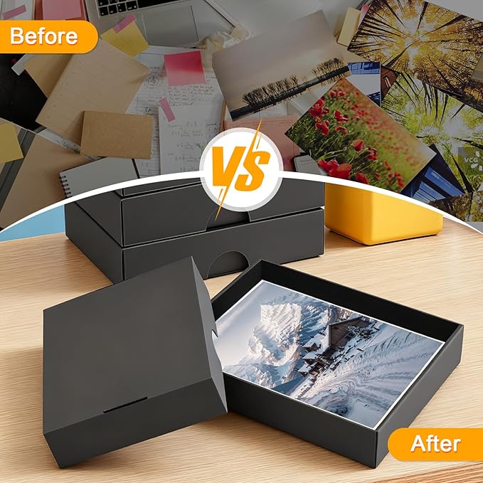 10 PCS Photo Storage Box for 8"x10" Pictures, 11“ x 8.5“ x 2.6“ Large Thick Cardboard Box, Scrapbook Storage Box with Lid, Photo Organizer Box for Protecting Scrapbooks, Photo, Stickers, Stamps(Black)