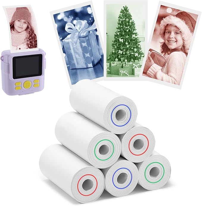 6 Rolls 3-color Kids Camera Paper Roll Refill - Color-Developing Red Green Blue, Thermal Instant Camera Photo Printer for 4 5 6 7 8 9 10 Year Old Girls Boys Birthday Gifts