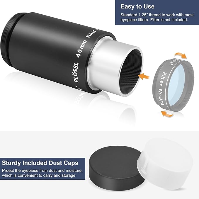 Alstar 1.25 Inch Plossl Telescope Eyepiece - 40mm Fully Multicoated Optical Lens for 1.25inch Astronomic Telescope and Astronomy Filters - 4 Element Plossl Design