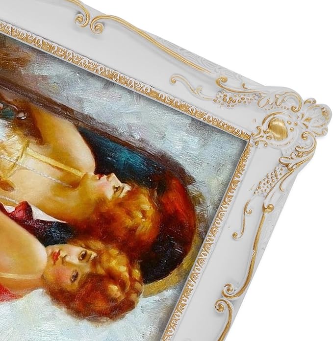 SIMON'S SHOP Vintage Picture Frames 8x10 for Wall and Tabletop, 8x10 Photo Frame in White with Gold Accents, Baroque Style Gallery Wall Frame