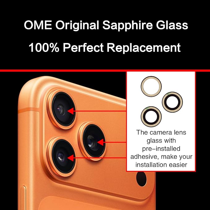 2PCS ASDAWN Back Rear Camera Lens Glass Replacement for iPhone 17 Pro Max and 17 Pro Camera Glass Lens Replacement with Pre-Installed Adhesive + Repair Tool Kit + Installation Manual