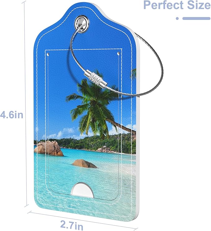 2 Pack PU Leather Luggage Tags for Suitcase, Travel Cruise Luggage Tag with Privacy Flap, Name ID Label and Metal Loop for Women Men Baggage Handbag School Bag Backpack, Beach