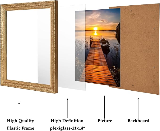Edenseelake 11x14 Picture Frames Set of 2, Vintage Gold 11 x 14 Poster Frame for Wall Hanging Vertical and Horizontal