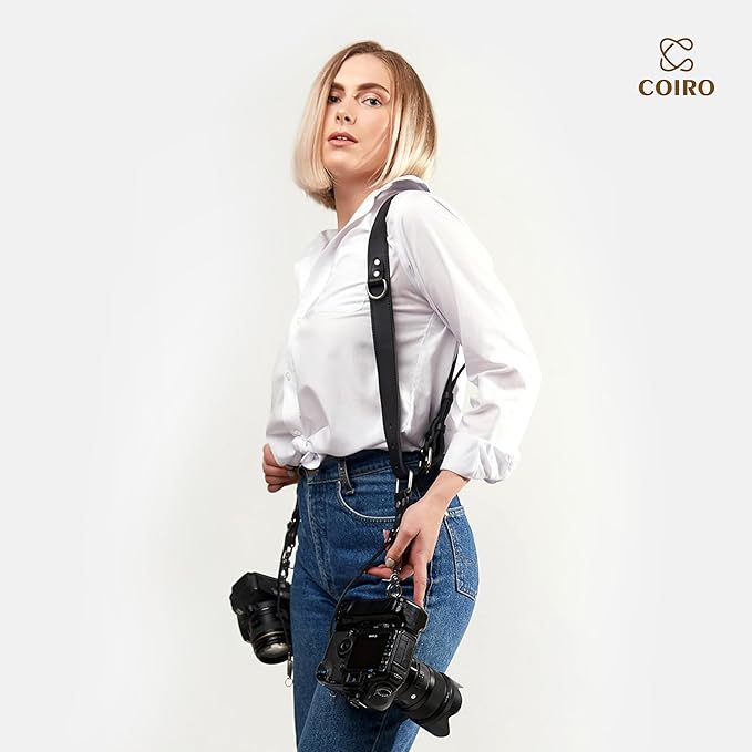C Coiro Camera Harness for 2 Cameras Dual Shoulder Leather Camera Strap for DSLR/SLR, Camera Straps for Photographers