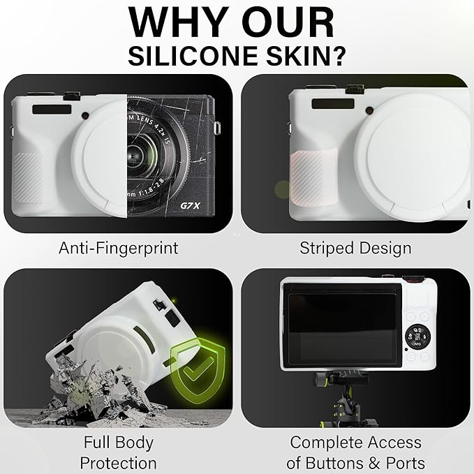 STSEETOP Camera Case for Canon PowerShot G7X Mark III - Protective Silicone DSLR Skin with Lens Cover, Detachable Cage, Shockproof, Dustproof (White)